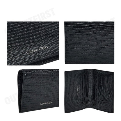CALVIN KLEIN MEN'S LIZARD EMBOSSED LEATHER CARD WALLET COLOR BLACK CODE: 4D1101G UB1