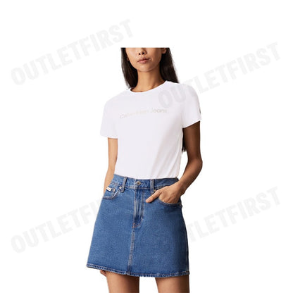CALVIN KLEIN JEANS รุ่น INSTITUTIONAL LOGO SLIM TEE CODE: J224949 YAF เสื้อยืดคอกลม เสื้อยืดผู้หญิง เสื้อยืดสีขาว