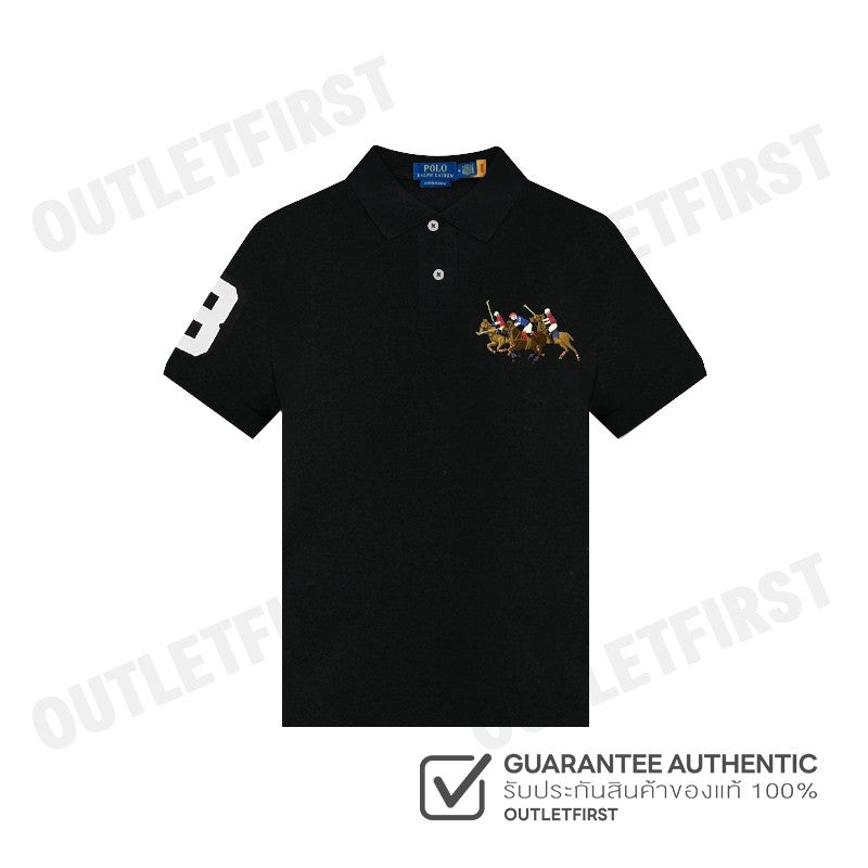 POLO RALPH LAUREN รุ่น CUSTOM SLIM FIT TRIPLE-PONY POLO SHIRT CODE: 710868798003 เสื้อโปโล เสื้อโปโลสีดำ โปโลแขนสั้น
