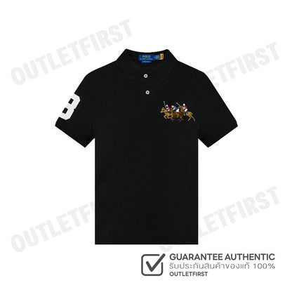 POLO RALPH LAUREN รุ่น CUSTOM SLIM FIT TRIPLE-PONY POLO SHIRT CODE: 710868798003 เสื้อโปโล เสื้อโปโลสีดำ โปโลแขนสั้น