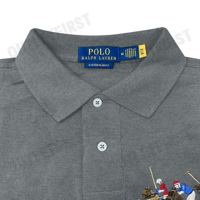 POLO RALPH LAUREN รุ่น CUSTOM SLIM FIT TRIPLE-PONY POLO SHIRT CODE: 710868798006 เสื้อโปโล เสื้อโปโลผู้ชาย โปโลแขนสั้น