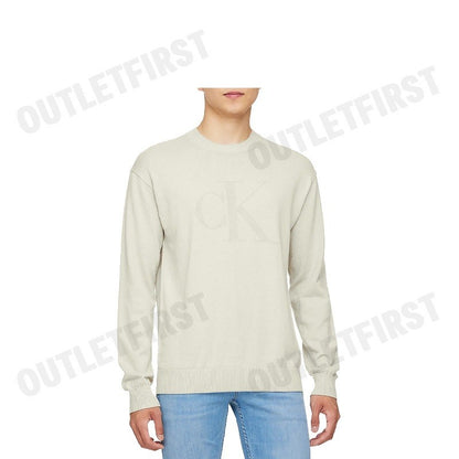 CALVIN KLEIN JEANS รุ่น MEN'S IVORY CK INTARSIA MIXED STITCH SWEATER CODE: J326453 PD7 เสื้อสเวตเตอร์ เสื้อผู้ชาย สีครีม