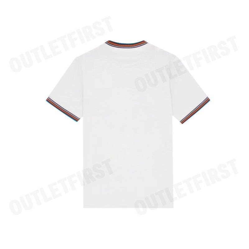 PS PAUL SMITH รุ่น MEN'S MERCERISED COTTON 'SIGNATURE STRIPE' TRIM T-SHIRT CODE: M1R 112Y M00088 01 เสื้อยืดคอกลม สีขาว