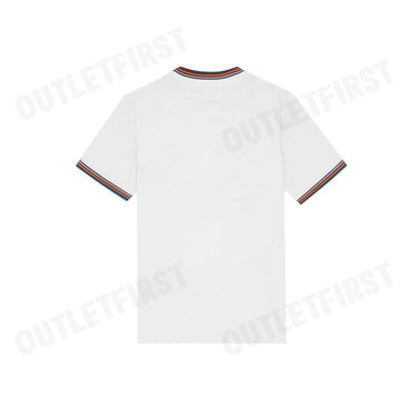 PS PAUL SMITH รุ่น MEN'S MERCERISED COTTON 'SIGNATURE STRIPE' TRIM T-SHIRT CODE: M1R 112Y M00088 01 เสื้อยืดคอกลม สีขาว