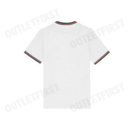 PS PAUL SMITH รุ่น MEN'S MERCERISED COTTON 'SIGNATURE STRIPE' TRIM T-SHIRT CODE: M1R 112Y M00088 01 เสื้อยืดคอกลม สีขาว
