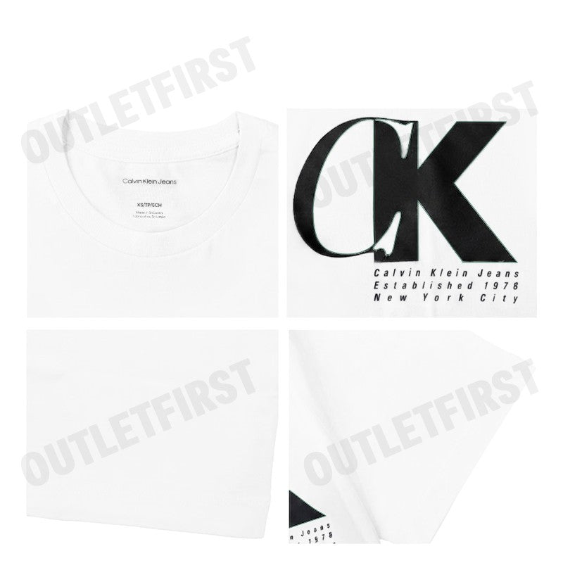 CALVIN KLEIN JEANS MONOGRAM LOGO MACRO SPORT GRAPHIC CLASSIC T-SHIRT COLOR WHITE CODE: 4RC837G YAA