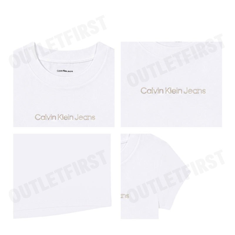 CALVIN KLEIN JEANS รุ่น WOMEN'S LOGO BABY CROP SHORT SLEEVE T-SHIRT CODE: 47AB817 YAA เสื้อครอป เสื้อผู้หญิง เสื้อสีขาว