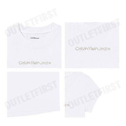 CALVIN KLEIN JEANS รุ่น WOMEN'S LOGO BABY CROP SHORT SLEEVE T-SHIRT CODE: 47AB817 YAA เสื้อครอป เสื้อผู้หญิง เสื้อสีขาว