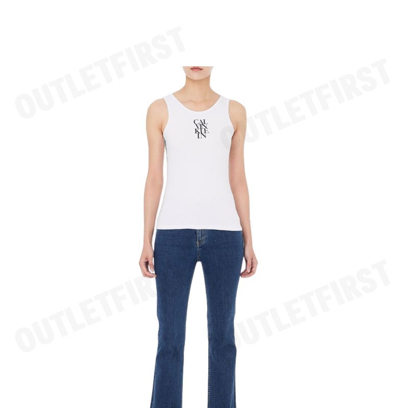 CALVIN KLEIN LOGO GRAPHIC RIB TANK TOP COLOR WHITE CODE: 44C219G YAA