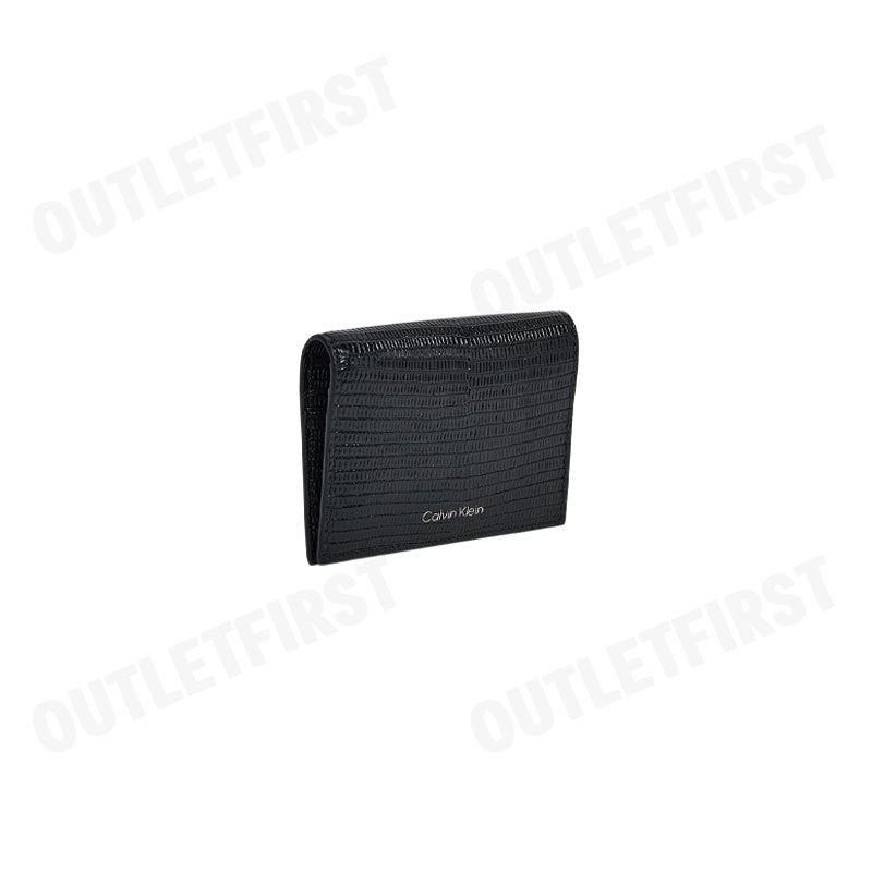 CALVIN KLEIN MEN'S LIZARD EMBOSSED LEATHER CARD WALLET COLOR BLACK CODE: 4D1101G UB1