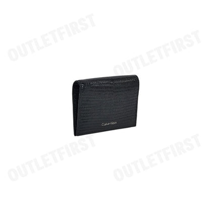 CALVIN KLEIN MEN'S LIZARD EMBOSSED LEATHER CARD WALLET COLOR BLACK CODE: 4D1101G UB1