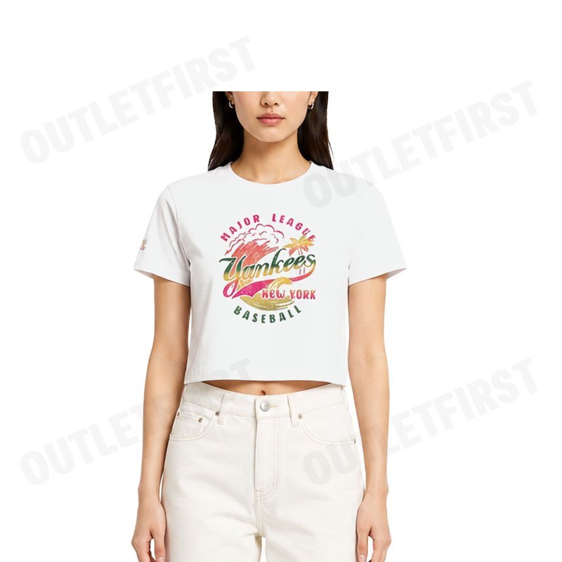 MLB รุ่น WOMEN'S SUMMER VINTAGE WASHED GRAPHIC CROP SHORT SLEEVE T-SHIRT CODE: 3FTSX0153 50WHS เสื้อครอป เสื้อแขนสั้น