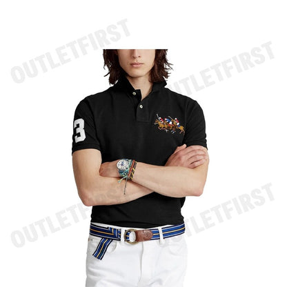 POLO RALPH LAUREN รุ่น CUSTOM SLIM FIT TRIPLE-PONY POLO SHIRT CODE: 710868798003 เสื้อโปโล เสื้อโปโลสีดำ โปโลแขนสั้น