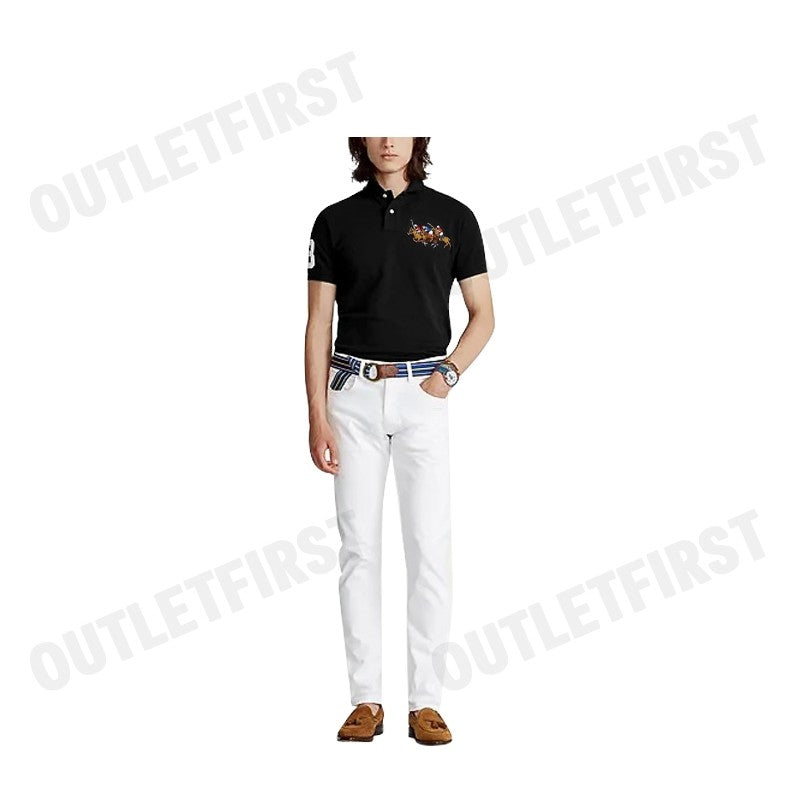 POLO RALPH LAUREN รุ่น CUSTOM SLIM FIT TRIPLE-PONY POLO SHIRT CODE: 710868798003 เสื้อโปโล เสื้อโปโลสีดำ โปโลแขนสั้น