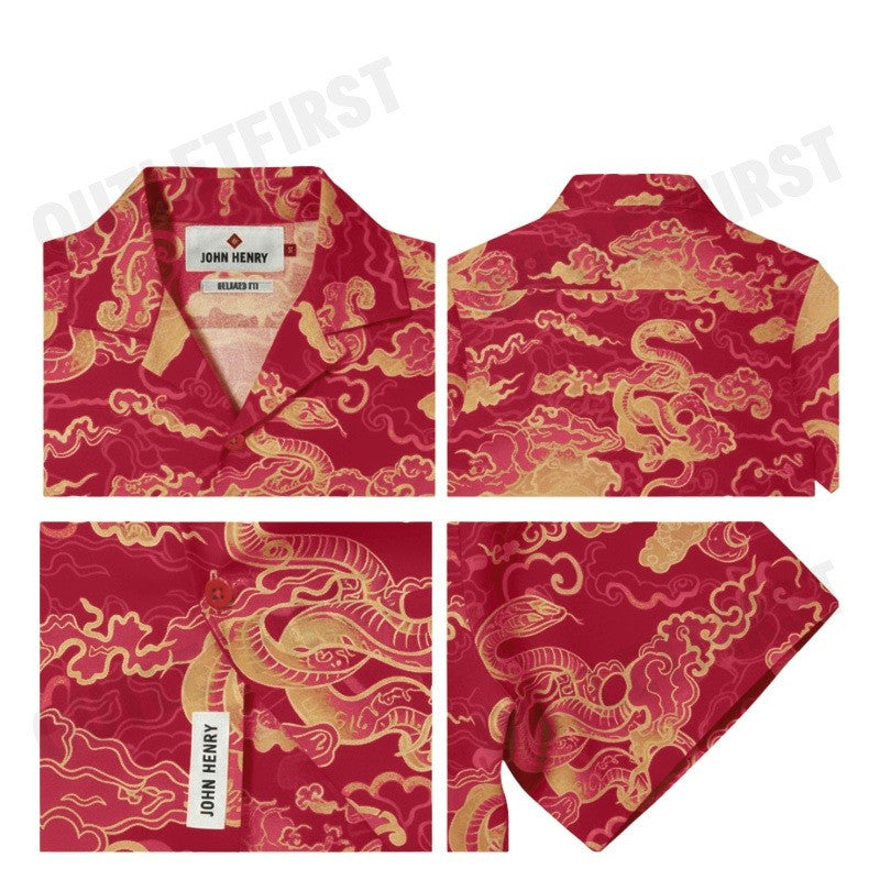 JOHN HENRY รุ่น MEN'S SHORT SLEEVES RELAXED FIT SHIRT (RED) CODE: JH S125MSSRL01 เสื้อเชิ้ต เสื้อแขนสั้น เสื้อผู้ชาย