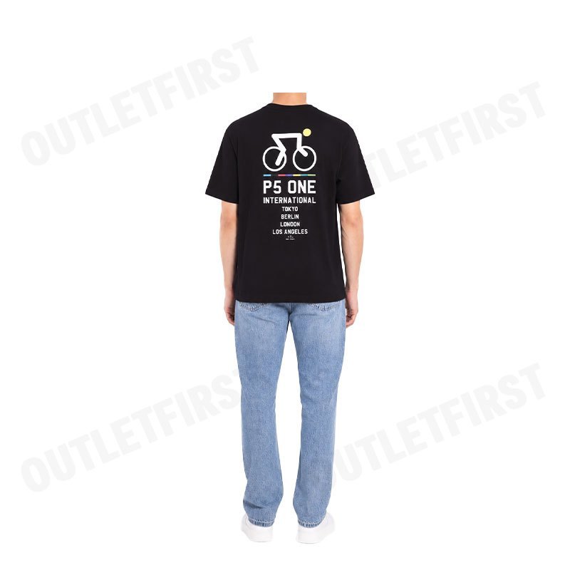 PS PAUL SMITH รุ่น 'ARTIST STRIPE' COLLAR COTTON T-SHIRT CODE: M2R 220X PP4704 79  เสื้อยืดคอกลม เสื้อผู้ชาย เสื้อสีดำ
