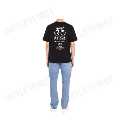 PS PAUL SMITH รุ่น 'ARTIST STRIPE' COLLAR COTTON T-SHIRT CODE: M2R 220X PP4704 79  เสื้อยืดคอกลม เสื้อผู้ชาย เสื้อสีดำ