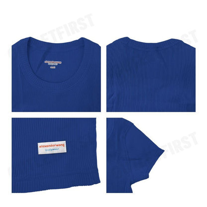 ALEXANDER WANG รุ่น CROPPED SHORT-SLEEVE TEE IN RIBBED COTTON JERSEY CODE: 8CC2238046 420A เสื้อครอป เสื้อยืด ผู้หญิง
