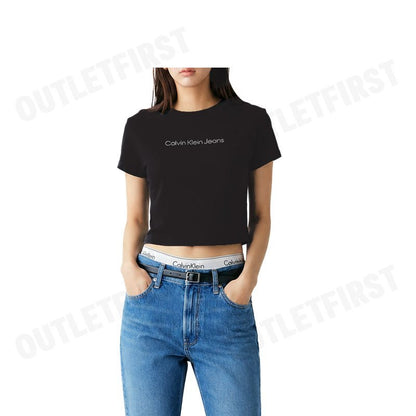 CALVIN KLEIN JEANS WOMEN'S LOGO BABY CROP SHORT SLEEVE T-SHIRT COLOR BLACK CODE: 47AB817 UB1