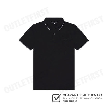 CALVIN KLEIN รุ่น MEN'S STRETCH PIQUE SOLID TIPPED SHORT SLEEVE POLO SHIRT CODE: 40FC261 UB1 เสื้อโปโล เสื้อคอปก ผู้ชาย