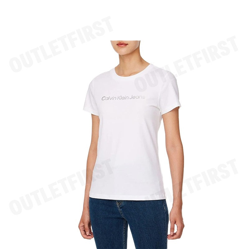 CALVIN KLEIN JEANS รุ่น INSTITUTIONAL LOGO SLIM TEE CODE: J224949 YAF เสื้อยืดคอกลม เสื้อยืดผู้หญิง เสื้อยืดสีขาว