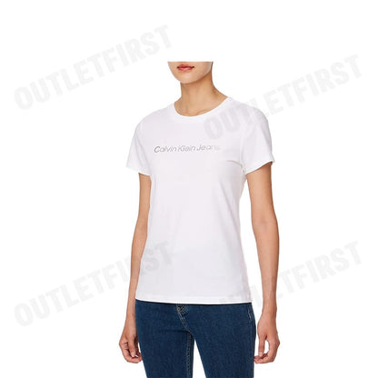 CALVIN KLEIN JEANS รุ่น INSTITUTIONAL LOGO SLIM TEE CODE: J224949 YAF เสื้อยืดคอกลม เสื้อยืดผู้หญิง เสื้อยืดสีขาว