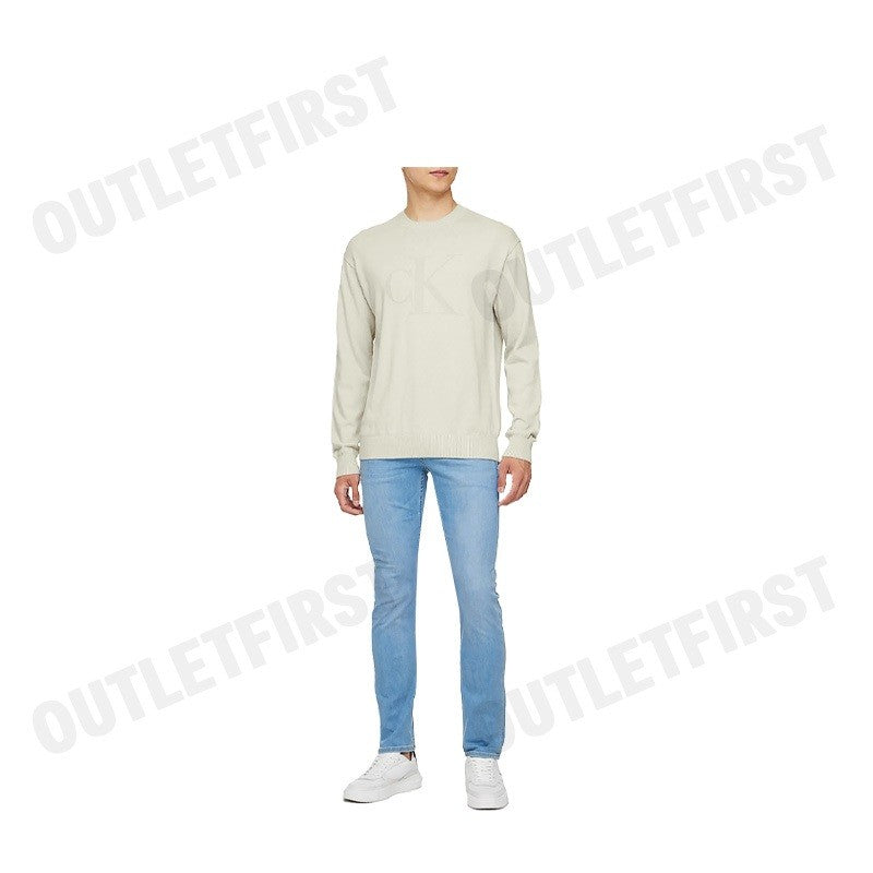 CALVIN KLEIN JEANS รุ่น MEN'S IVORY CK INTARSIA MIXED STITCH SWEATER CODE: J326453 PD7 เสื้อสเวตเตอร์ เสื้อผู้ชาย สีครีม