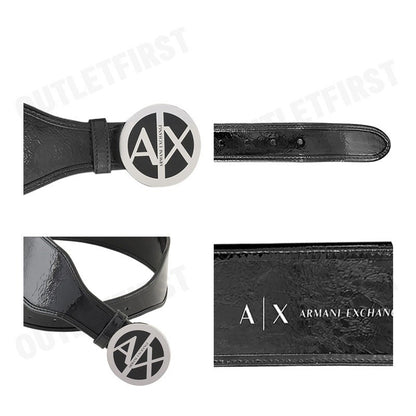 ARMANI EXCHANGE รุ่น WOMEN'S HIGH PATENT LEATHER BELT WITH LOGO CODE: 941184 4F716 00020 เข็มขัดผู้หญิง เข็มขัดสีดำ