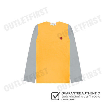 PLAY COMME DES GARÇONS รุ่น WOMEN LITTLE RED HEART LONG SLEEVE CODE: AZ-T315 (YELLOW/GREY) เสื้อยืดแขนยาวผู้หญิง