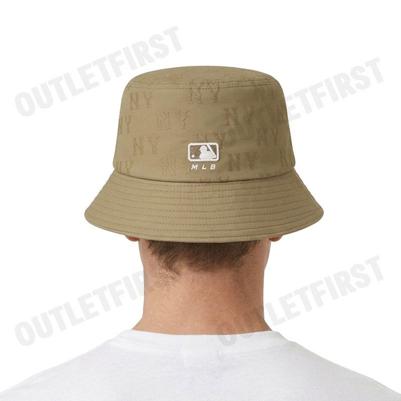 MLB รุ่น JACQUARD EMBO MONOGRAM BUCKET HAT CODE: 3AHTM014N 50BGS หมวกบักเก็ต หมวกสีเบจ หมวกเอ็มแอลบี