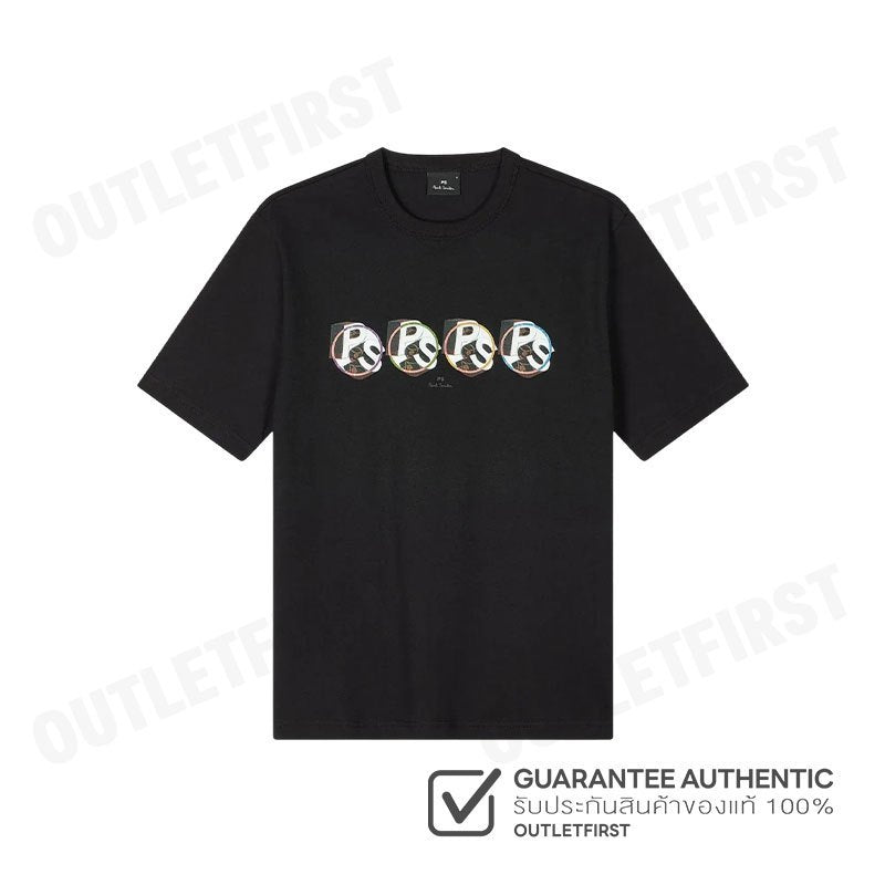 PS PAUL SMITH รุ่น PS CIRCLE LOGO' PRINT T-SHIRT CODE: M2R 220X PP5120 79 เสื้อยืดคอกลม เสื้อยืดสีดำ เสื้อผู้ชาย