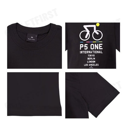 PS PAUL SMITH รุ่น 'ARTIST STRIPE' COLLAR COTTON T-SHIRT CODE: M2R 220X PP4704 79  เสื้อยืดคอกลม เสื้อผู้ชาย เสื้อสีดำ