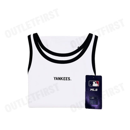 MLB รุ่น VARSITY VINTAGE SLIM-FIT CROPPED SLEEVELESS TOP CODE: 3FTOV0153 50WHS  เสื้อกล้าม เสื้อกล้ามผู้หญิง เสื้อสีขาว