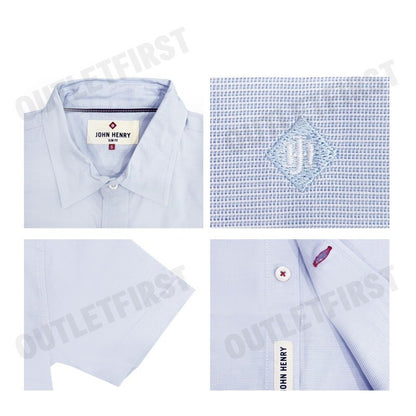 JOHN HENRY รุ่น MEN'S SHORT SLEEVES SLIM FIT SHIRT (BLUE) CODE: JH F424MSSSM40 เสื้อเชิ้ต เสื้อแขนสั้น เสื้อผู้ชาย