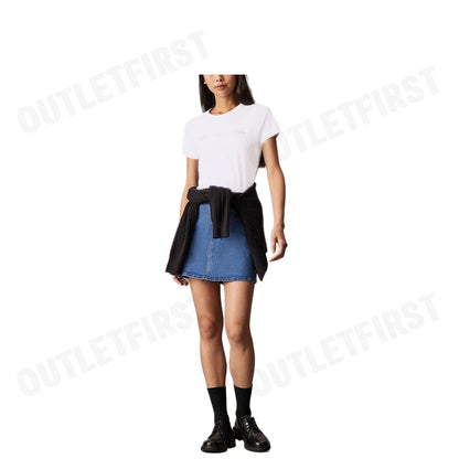 CALVIN KLEIN JEANS รุ่น INSTITUTIONAL LOGO SLIM TEE CODE: J224949 YAF เสื้อยืดคอกลม เสื้อยืดผู้หญิง เสื้อยืดสีขาว