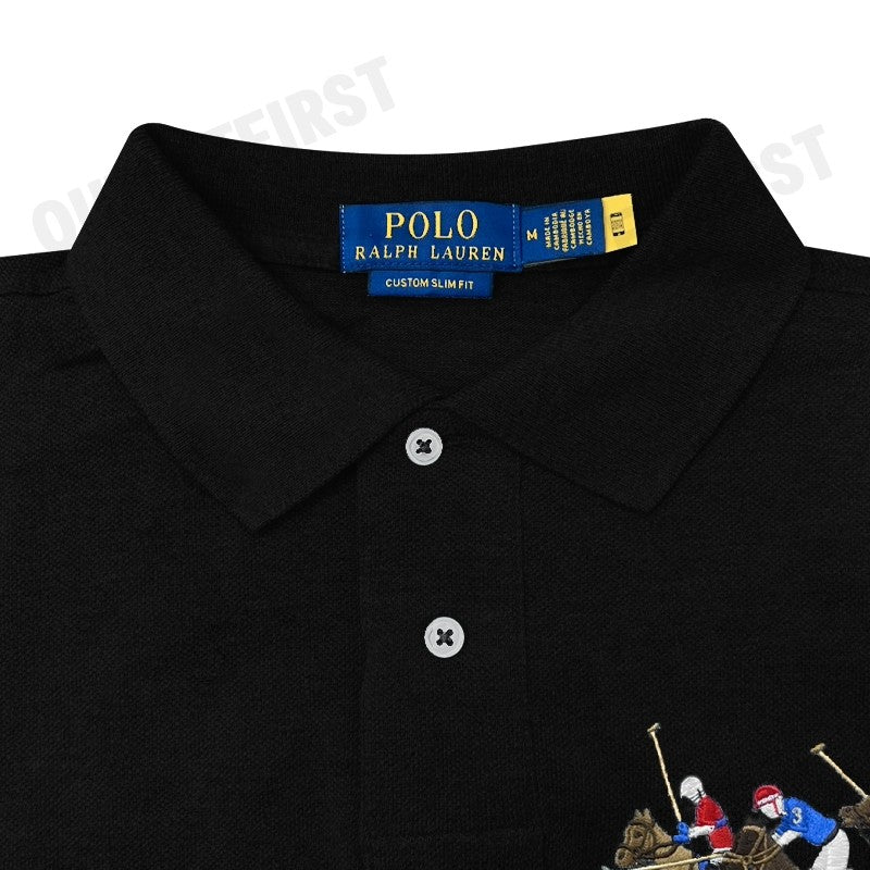 POLO RALPH LAUREN รุ่น CUSTOM SLIM FIT TRIPLE-PONY POLO SHIRT CODE: 710868798003 เสื้อโปโล เสื้อโปโลสีดำ โปโลแขนสั้น