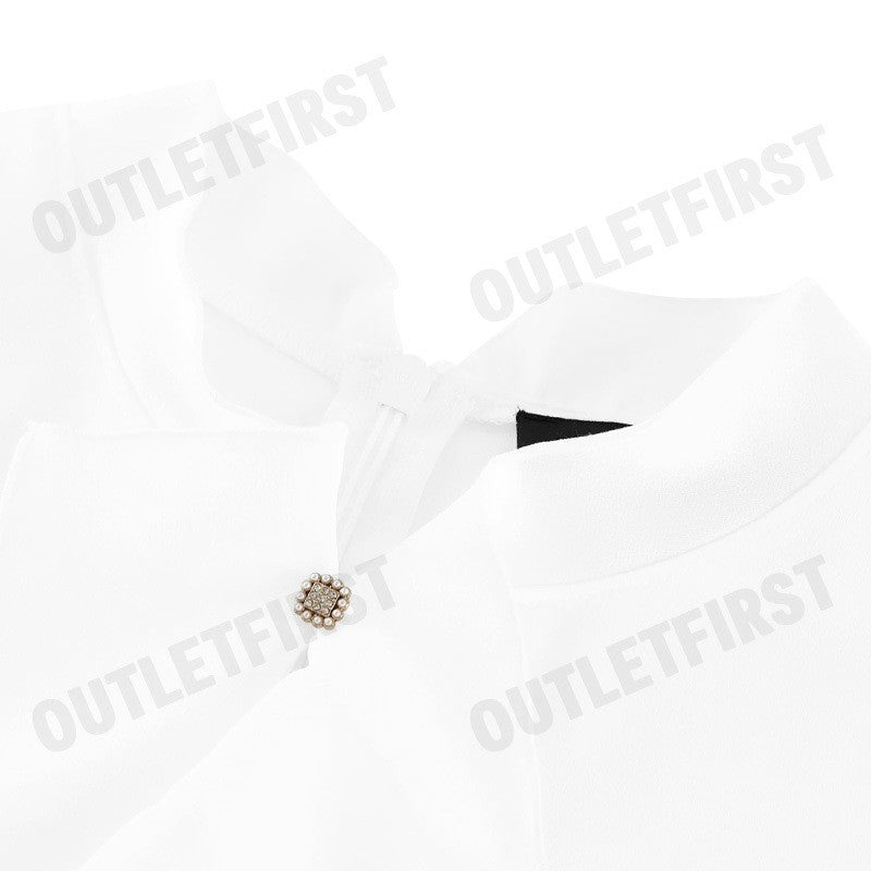 G2000 รุ่น WOMEN'S SATIN STAND COLLAR RUFFLED LONG SLEEVES BLOUSE CODE: 46241091 01 เสื้อเบลาส์ เสื้อผู้หญิง เสื้อสีขาว