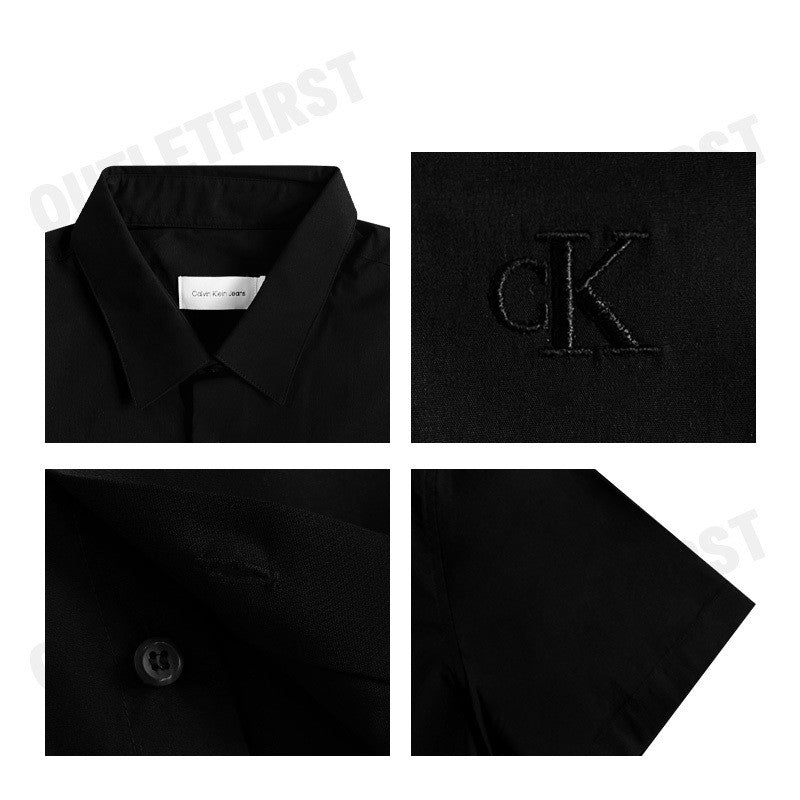 CALVIN KLEIN JEANS รุ่น BASIC MONOGRAM SLIM FIT SHIRT CODE: J326964 BEH เสื้อเชิ้ตแขนสั้น เสื้อผู้ชาย เสื้อสีดำ