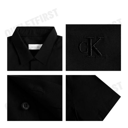 CALVIN KLEIN JEANS รุ่น BASIC MONOGRAM SLIM FIT SHIRT CODE: J326964 BEH เสื้อเชิ้ตแขนสั้น เสื้อผู้ชาย เสื้อสีดำ