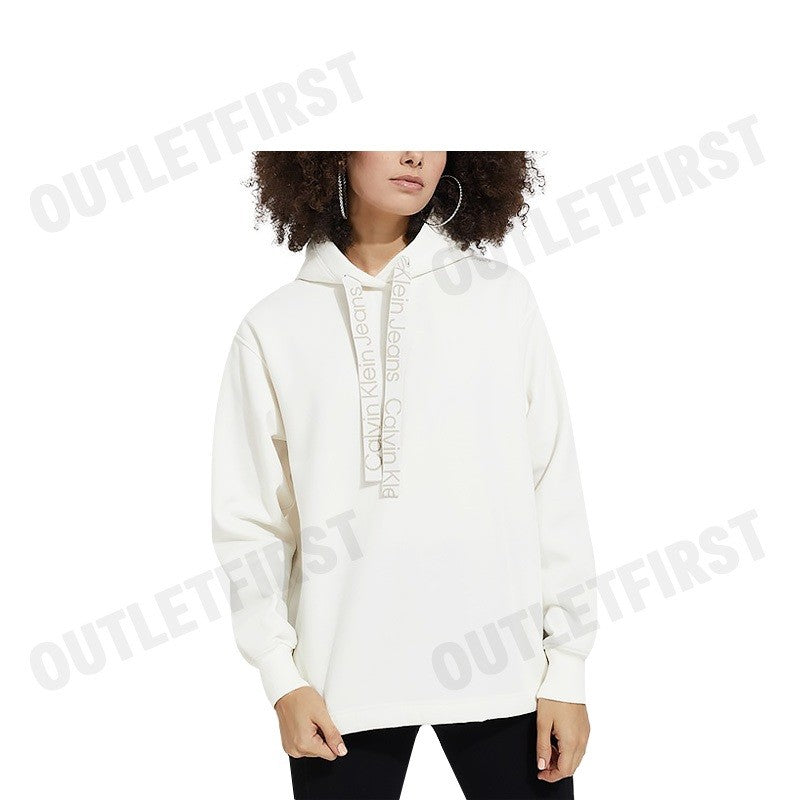 CALVIN KLEIN JEANS รุ่น WOMEN'S DRAWCORD HOODIE CODE: ZW02605 YBI เสื้อสเวตเตอร์ เสื้อผู้หญิง เสื้อสีครีม