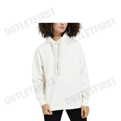 CALVIN KLEIN JEANS รุ่น WOMEN'S DRAWCORD HOODIE CODE: ZW02605 YBI เสื้อสเวตเตอร์ เสื้อผู้หญิง เสื้อสีครีม