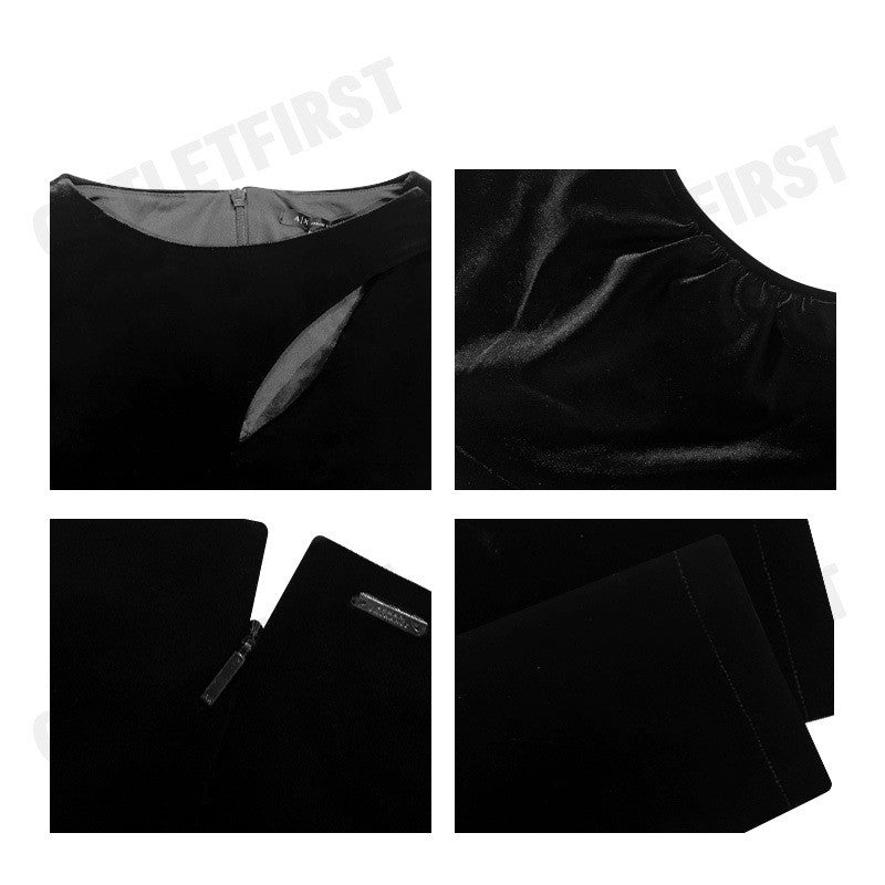 ARMANI EXCHANGE รุ่น WOMEN'S VELVET LONGUETTE DRESS WITH CUT-OUT CODE: 6DYA76 YJ9WZ 1200 ชุดเดรสผู้หญิง ชุดกระโปรง สีดำ