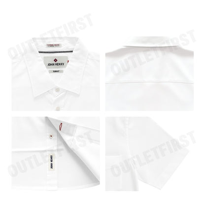JOHN HENRY รุ่น MEN'S SHORT SLEEVES SLIM FIT SHIRT (WHITE) CODE: JH F624MSSSM53 เสื้อเชิ้ตแขนสั้นผู้ชาย เสื้อสีขาว