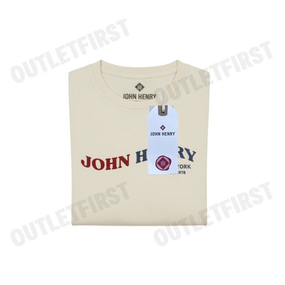 JOHN HENRY รุ่น MEN'S SLIM FIT T-SHIRT (OFF-WHITE) CODE: JH S125MTSSM25 เสื้อยืดคอกลมผู้ชาย เสื้อสีครีม จอร์นเฮนรี่