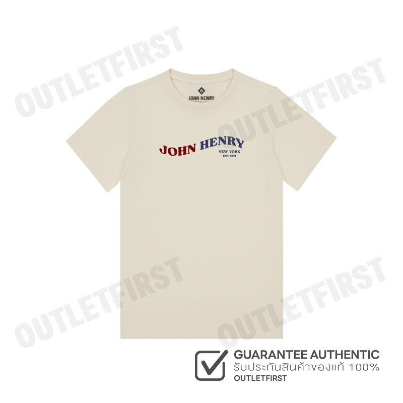 JOHN HENRY รุ่น MEN'S SLIM FIT T-SHIRT (OFF-WHITE) CODE: JH S125MTSSM25 เสื้อยืดคอกลมผู้ชาย เสื้อสีครีม จอร์นเฮนรี่