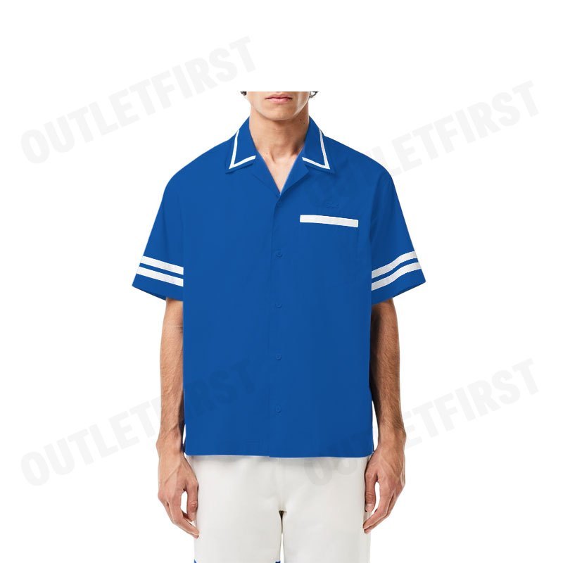 LACOSTE รุ่น MEN'S PRINT COTTON TWILL SHIRT CODE: CH7225 10 ITV เสื้อเชิ้ต เสื้อแขนสั้น เสื้อผู้ชาย