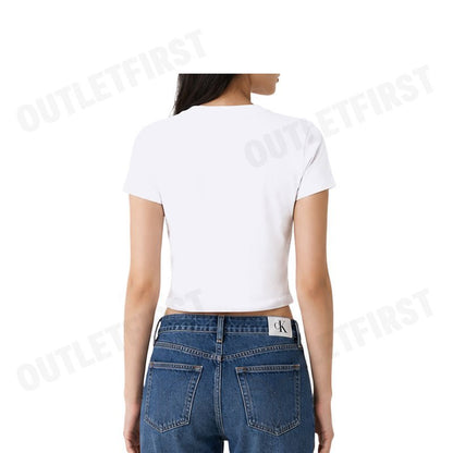 CALVIN KLEIN JEANS รุ่น WOMEN'S LOGO BABY CROP SHORT SLEEVE T-SHIRT CODE: 47AB817 YAA เสื้อครอป เสื้อผู้หญิง เสื้อสีขาว