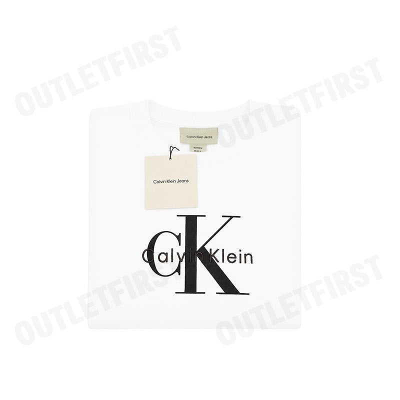 CALVIN KLEIN JEANS WOMEN'S MONOLOGO FRENCH TERRY RELAXED SWEATSHIRT COLOR WHITE CODE: 47B234G YAA