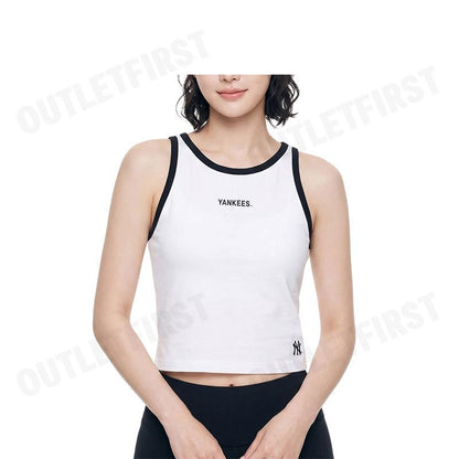 MLB รุ่น VARSITY VINTAGE SLIM-FIT CROPPED SLEEVELESS TOP CODE: 3FTOV0153 50WHS  เสื้อกล้าม เสื้อกล้ามผู้หญิง เสื้อสีขาว
