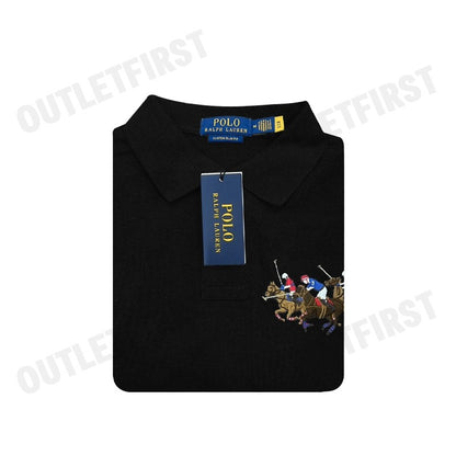 POLO RALPH LAUREN รุ่น CUSTOM SLIM FIT TRIPLE-PONY POLO SHIRT CODE: 710868798003 เสื้อโปโล เสื้อโปโลสีดำ โปโลแขนสั้น
